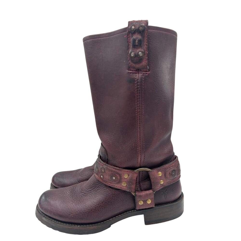 Vintage Frye Oxblood Harness Studded Moto Boots - Picture 2 of 9
